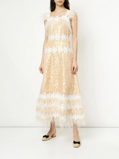Shop Huishan Zhang Feather Embellished Dress In Metallic