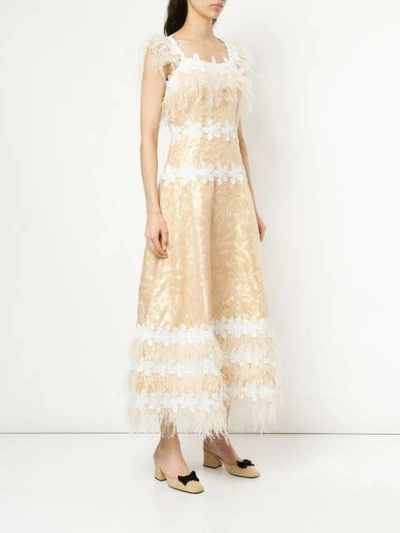 Shop Huishan Zhang Feather Embellished Dress In Metallic