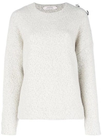 Shop Dorothee Schumacher Brooch Embellished Drop-shoulder Sweater In Grey