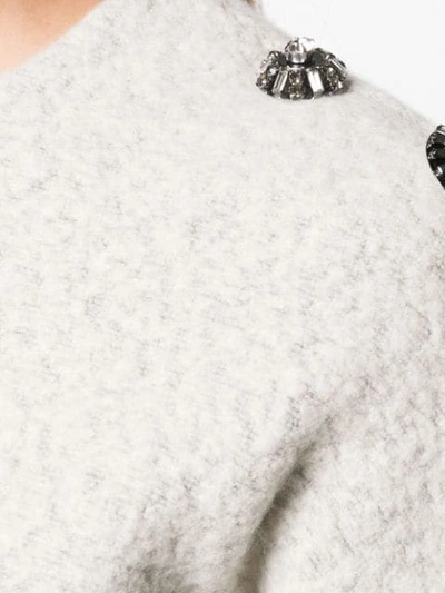 Shop Dorothee Schumacher Brooch Embellished Drop-shoulder Sweater In Grey