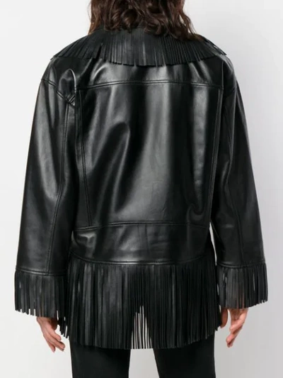 Shop Alberta Ferretti Oversized Fringe Trim Biker Jacket In Black
