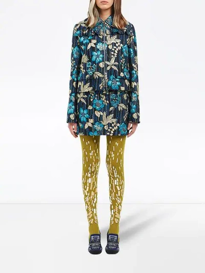 Shop Prada Floral Cloqué Jacket In Blue