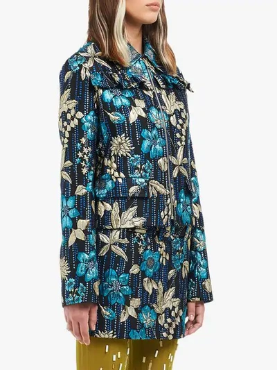 Shop Prada Floral Cloqué Jacket In Blue