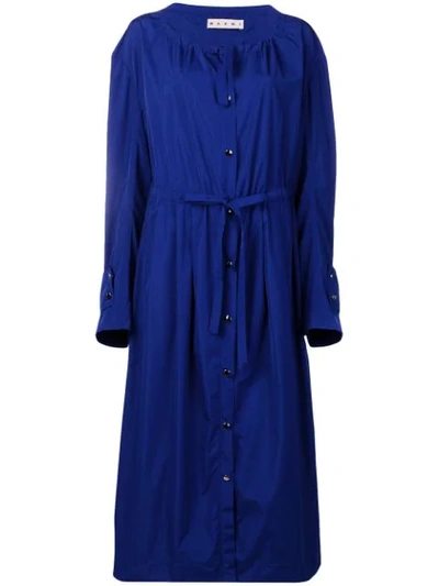 Shop Marni Drawstring Parka Coat In Blue