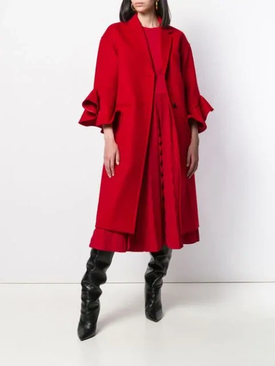 Shop Valentino Ruffle Sleeve Coat In Red