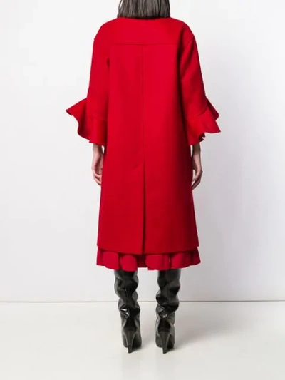 Shop Valentino Ruffle Sleeve Coat In Red