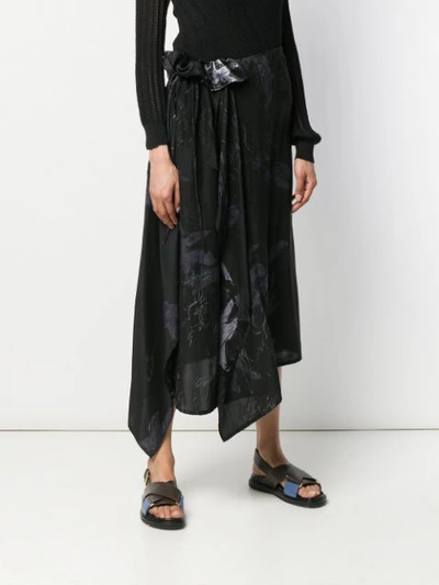 Shop Yohji Yamamoto Asymmetric Midi Skirt - Black