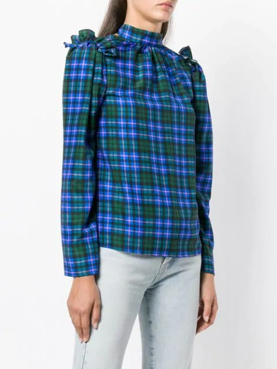 Shop Msgm Tartan Blouse In Blue