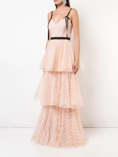 Shop Marchesa Notte Long Empire Line Dress In Pink