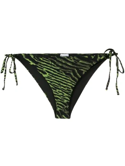 Shop Ganni Tiger Print Bikini Bottoms In Green