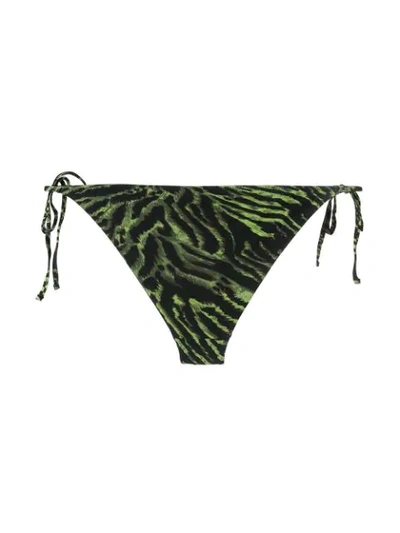 Shop Ganni Tiger Print Bikini Bottoms In Green