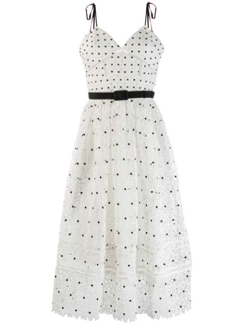 black and white polka dot midi dress