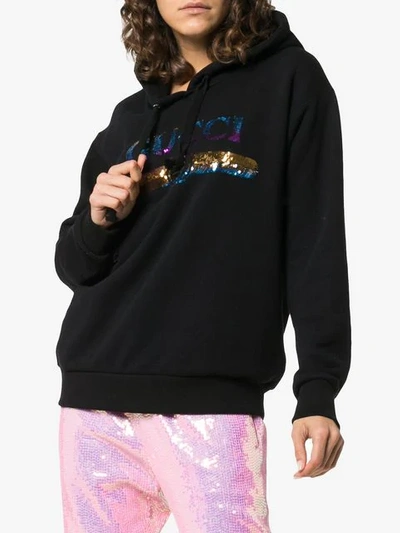 Shop Gucci Sequin Logo Hoodie In Black