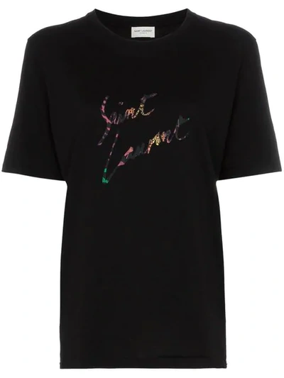 Shop Saint Laurent Crew Neck Signature T-shirt In Black