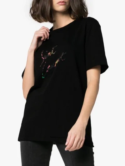 Shop Saint Laurent Crew Neck Signature T-shirt In Black