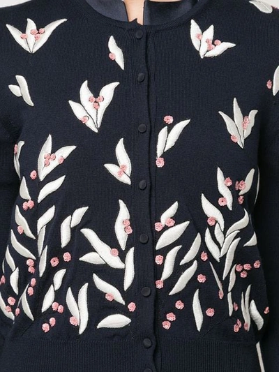 Shop Oscar De La Renta Floral Embroidered Cardigan In Navy