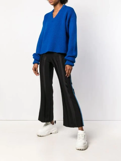 Shop Maison Margiela Cropped Ribbed Knit Sweater - Blue