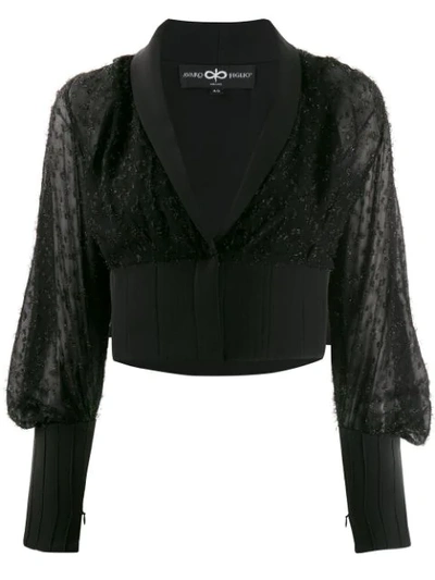 Shop Avaro Figlio Embellished Sheer Crop Blouse In Black