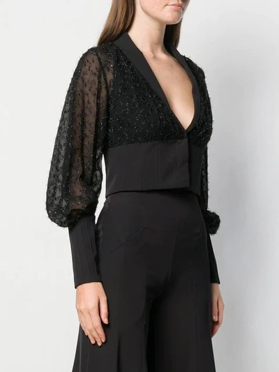 AVARO FIGLIO EMBELLISHED SHEER CROP BLOUSE - 黑色