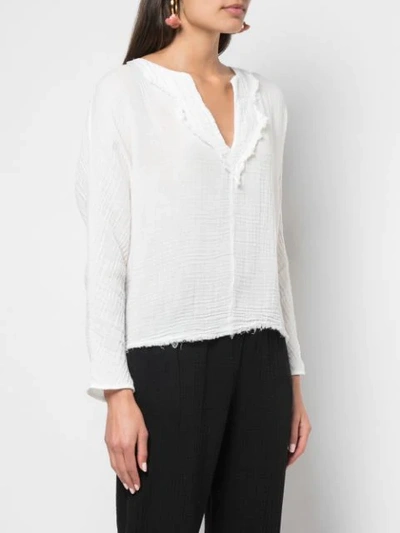 Shop Raquel Allegra Embroidered Long-sleeve Blouse - White