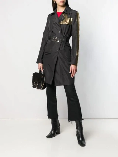 Shop Versace Double Breasted Raincoat In Black