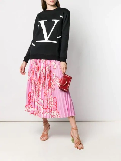 Shop Valentino Floral Print Midi Skirt In Pink