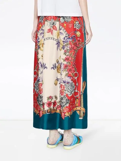 Shop Gucci Silk Skirt With Boudoir Print In Blue