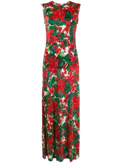 Shop Dolce & Gabbana Floral Print Maxi Dress In Red