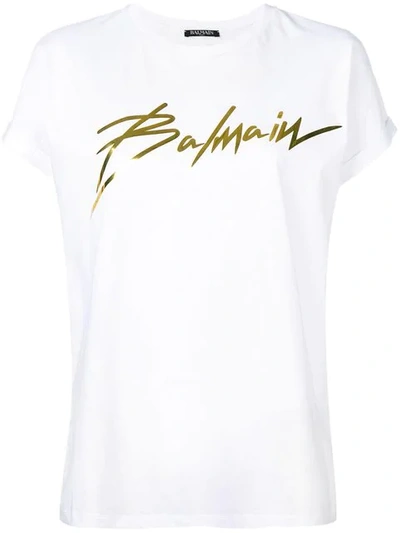 Shop Balmain Logo T-shirt In Gad Blanc