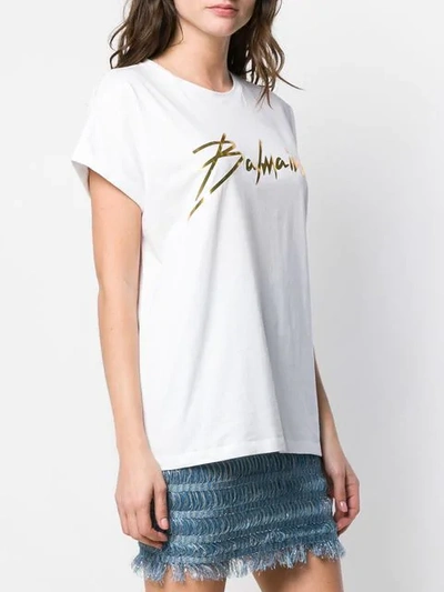 Shop Balmain Logo T-shirt In Gad Blanc