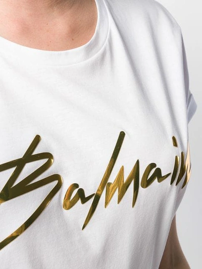 Shop Balmain Logo T-shirt In Gad Blanc