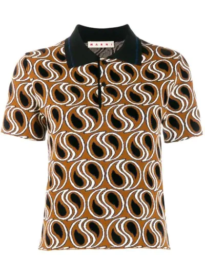 Shop Marni Paisley Print Polo Top In Brown