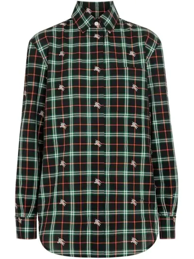 Shop Burberry Fil Coupé Check Cotton Shirt In Green