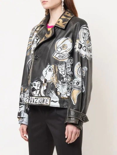 Shop Dolce & Gabbana Graffiti Leather Jacket In Black