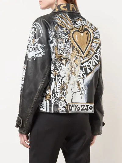 Shop Dolce & Gabbana Graffiti Leather Jacket In Black