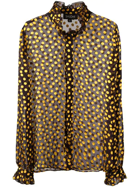 sheer black polka dot shirt