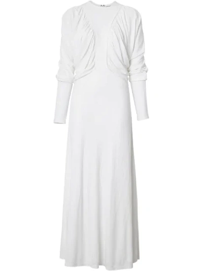 Shop Burberry Ruched Panel Jersey Gown In White