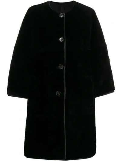 Shop Marni Shearling Coat In Ron99 Black