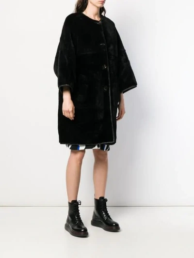 Shop Marni Shearling Coat In Ron99 Black