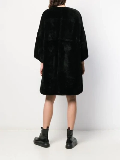 Shop Marni Shearling Coat In Ron99 Black