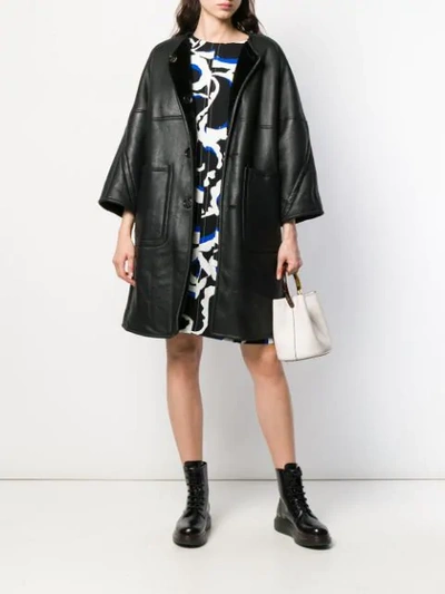 Shop Marni Shearling Coat In Ron99 Black