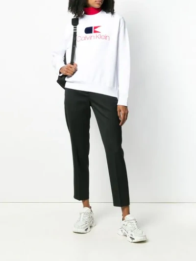 Shop Calvin Klein Logo Print Sweatshirt In White