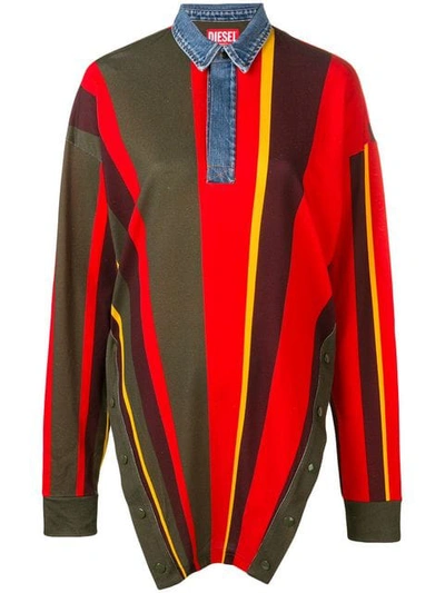 Shop Diesel Red Tag Oversized Striped Polo Shirt In 51pa