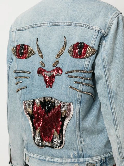 Shop Gucci Embellished Denim Jacket In Blue