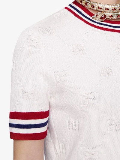 Shop Gucci Gg Pattern Knitted Top In White