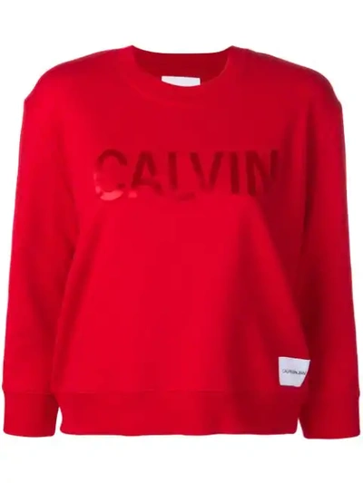 Shop Calvin Klein Jeans Est.1978 Cropped Logo Print Sweatshirt In Red