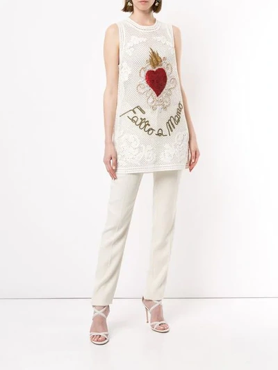 Shop Dolce & Gabbana Sheer Embroidered Tank Top In White