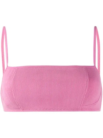 Shop Ganni Ribbed Bikini Top In Pink