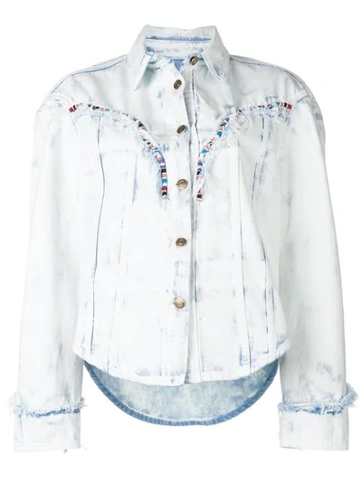 Shop Alanui Tubular Beads Denim Jacket In Blue