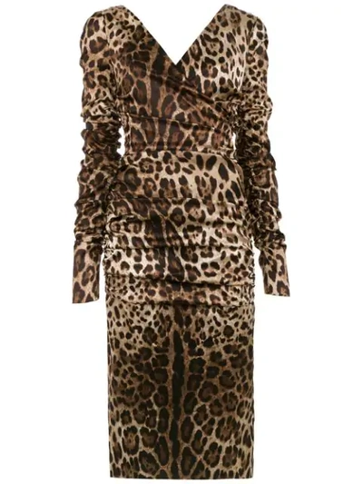 Shop Dolce & Gabbana Leopard Print Dress In Brown